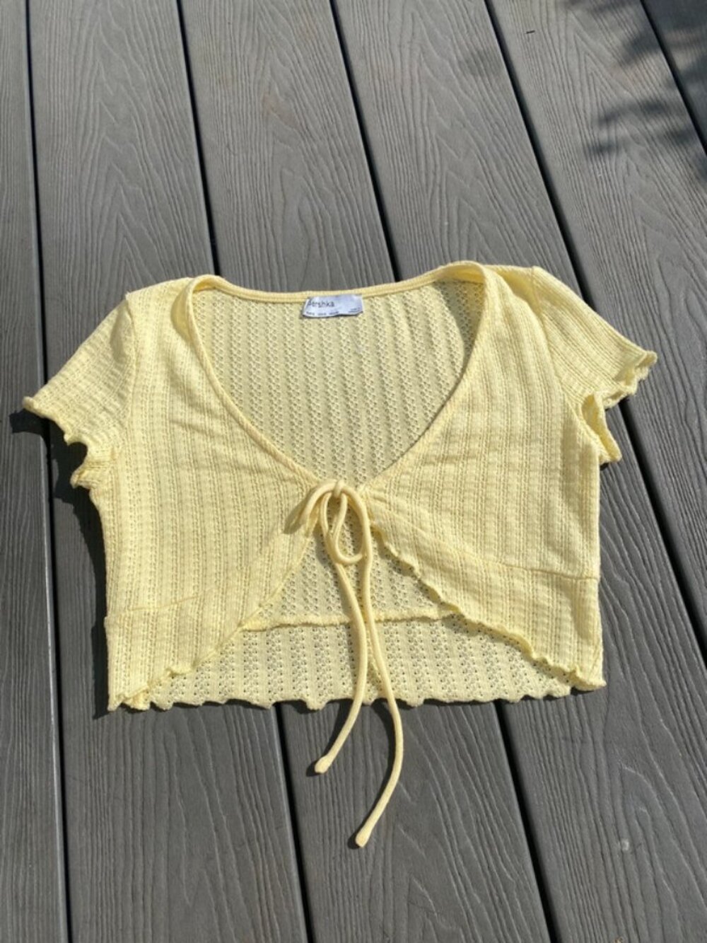 Cute yellow knitted wrap cardigan